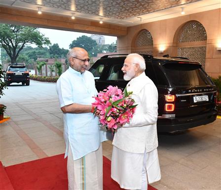 The Vice-President of India & Chairman of the Rajya Sabha, Shri C. P. Radhakrishnan warmly received PM and exchanged Deepawali greetings at Vice-President’s Enclave, in New Delhi on October 20, 2025.