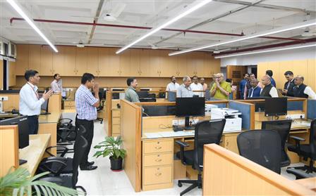 The Vice-President of India & Chairman of the Rajya Sabha, Shri C. P. Radhakrishnan visited various sections of the Rajya Sabha Secretariat, including the Table Office, Legislative Section, Question Branch, Members’ Salaries and Allowances Branch, Members’ Amenities Section, Bill Office, Notice Office, Lobby Office, and Reporters’ Branch at Parliament House, in New Delhi on October 21, 2025.
