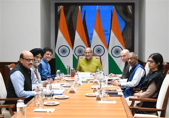 The Union Minister for Commerce and Industry, Shri Piyush Goyal along with senior officials of the Ministry called on Vice-President of India & Chairman of the Rajya Sabha, Shri C. P. Radhakrishnan at Parliament House, in New Delhi on October 21, 2025.