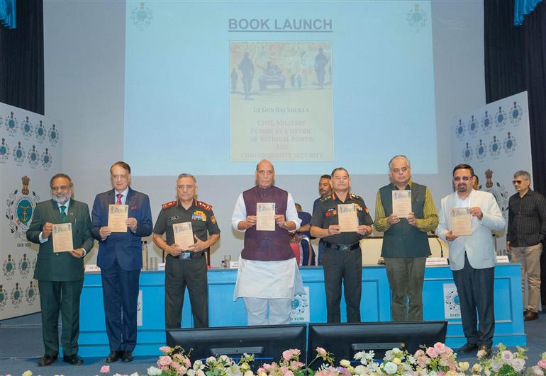 The Union Minister for Defence, Shri Rajnath Singh releases a book titled ‘Civil- Military Fusion as a Metric of National Power and Comprehensive Security’, written by Lt. Gen (Retd) Raj Shukla, in New Delhi on October 22, 2025.