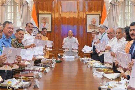The Union Minister for Defence, Shri Rajnath Singh releases Defence Procurement Manual 2025 at a function in South Block, New Delhi on October 23, 2025.