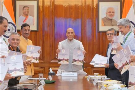 The Union Minister for Defence, Shri Rajnath Singh releases Defence Procurement Manual 2025 at a function in South Block, New Delhi on October 23, 2025.