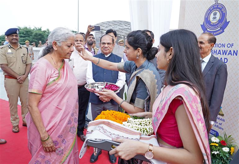 The Union Minister for Finance and Corporate Affairs Smt. Nirmala Sitharaman at the inauguration of the New Office Building of CGST Bhawan at Ghaziabad, in Uttar Pradesh on October 24, 2025.
