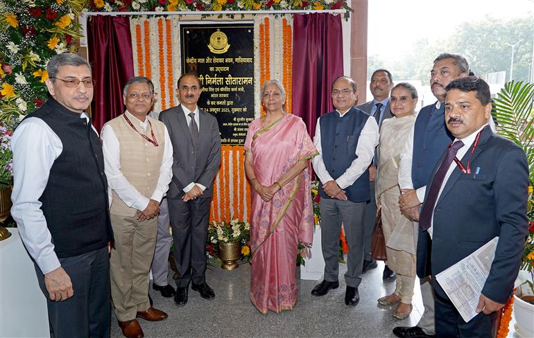 The Union Minister for Finance and Corporate Affairs Smt. Nirmala Sitharaman at the inauguration of the New Office Building of CGST Bhawan at Ghaziabad, in Uttar Pradesh on October 24, 2025.