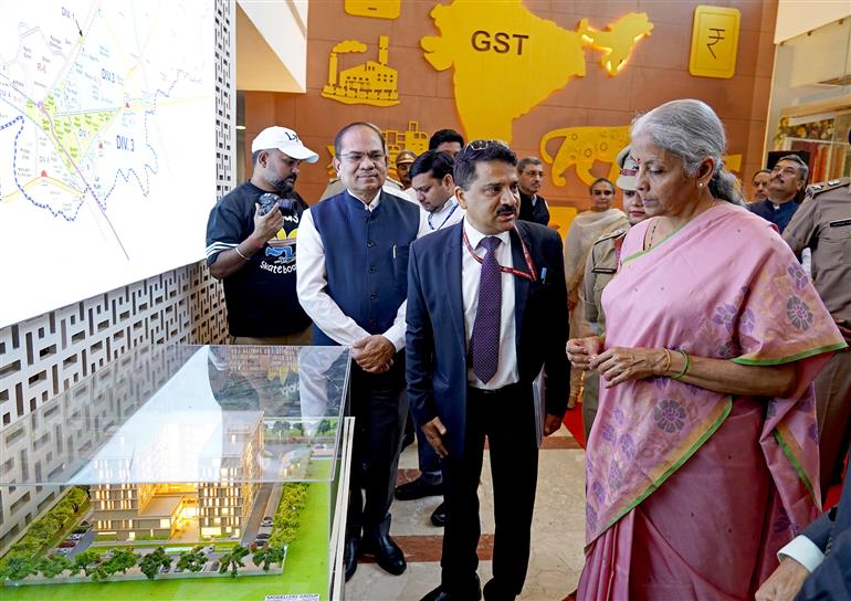 The Union Minister for Finance and Corporate Affairs Smt. Nirmala Sitharaman at the inauguration of the New Office Building of CGST Bhawan at Ghaziabad, in Uttar Pradesh on October 24, 2025.