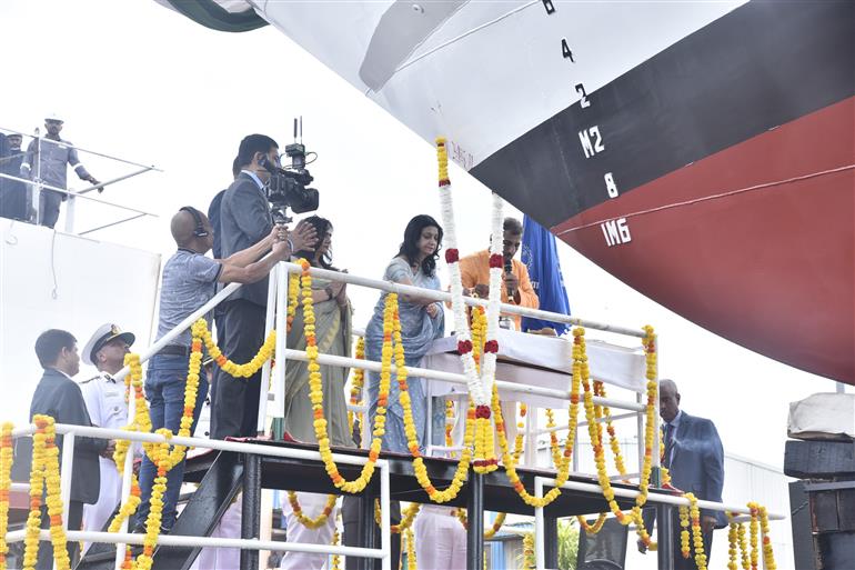 Indian Coast Guard (ICG) launches Two Fast Patrol Vessels: ICGS Ajit and ICGS Aparajit at Goa Shipyard Limited (GSL) on October 24, 2025.