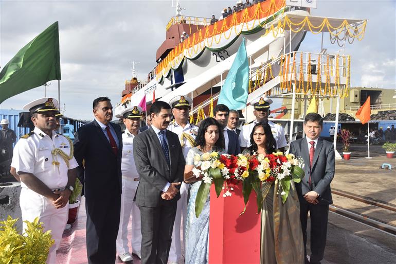 Indian Coast Guard (ICG) launches Two Fast Patrol Vessels: ICGS Ajit and ICGS Aparajit at Goa Shipyard Limited (GSL) on October 24, 2025.