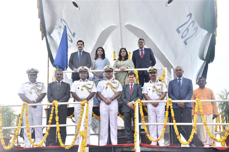 Indian Coast Guard (ICG) launches Two Fast Patrol Vessels: ICGS Ajit and ICGS Aparajit at Goa Shipyard Limited (GSL) on October 24, 2025.