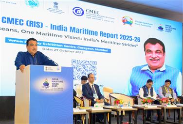 The Union Minister of Road Transport and Highways, Shri Nitin Gadkari, addressed at India Maritime Week 2025.
He launched the CMEG (RIS) – India Maritime Report 2025-26, titled “Uniting Oceans, One Maritime Vision: India’s Maritime Strides.”