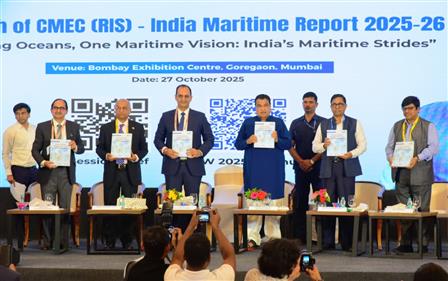 The Union Minister of Road Transport and Highways, Shri Nitin Gadkari, addressed at India Maritime Week 2025.
He launched the CMEG (RIS) – India Maritime Report 2025-26, titled “Uniting Oceans, One Maritime Vision: India’s Maritime Strides.”