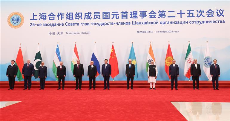 PM at Family photos during SCO Summit 2025 in Tianjin, China on September 01, 2025.