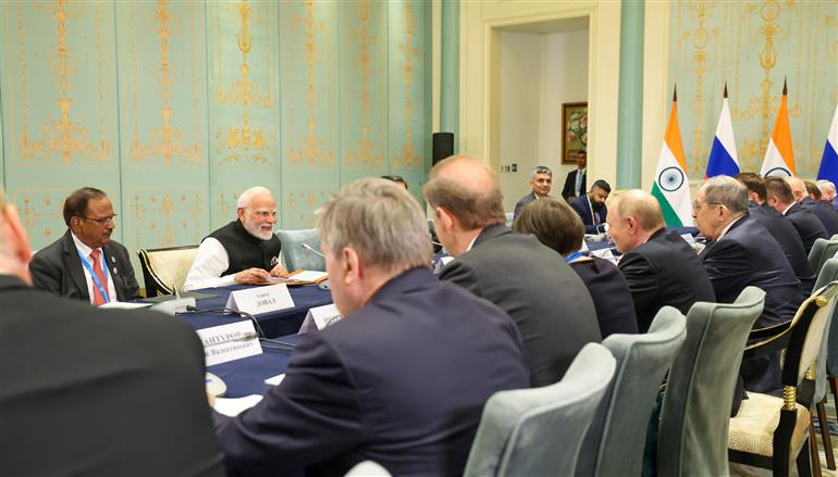PM in a bilateral meeting with the President of Russia, Mr. Vladimir Putin in Tianjin, China on September 01, 2025.:Prime Minister's Office PM in a bilateral meeting with the President of Russia, Mr. Vladimir Putin in Tianjin, China on September 01, 2025.:Prime Minister