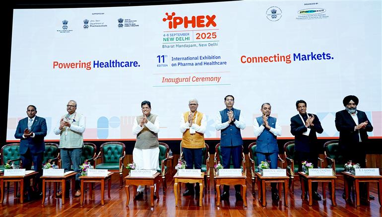 The Union Minister for Commerce and Industry, Shri Piyush Goyal graced the inaugural ceremony of iPHEX’s 11th edition of International Exhibition on Pharma and Healhcare at Bharat Mandapam, in New Delhi on September 04, 2025.