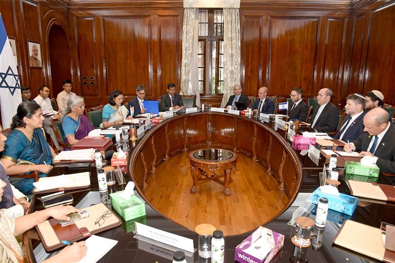 The Union Minister for Finance and Corporate Affairs, Smt. Nirmala Sitharaman and Finance Minister of Israel, Mr. Bezalel Smotrich at the Signing ceremony of Bilateral Investment Agreement between India and Israel, in New Delhi on September 08, 2025.