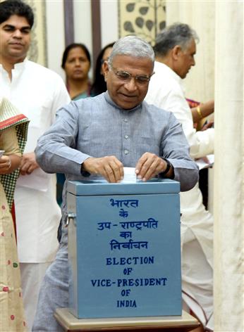The Deputy Chairman of Rajya Sabha, Shri Harivansh casts his vote for the Vice-Presidential Election 2025 at Parliament House, in New Delhi on September 09, 2025.