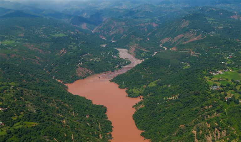 PM undertakes an aerial survey of Flood and Landslide affected areas, in Himachal Pradesh on September 09, 2025.