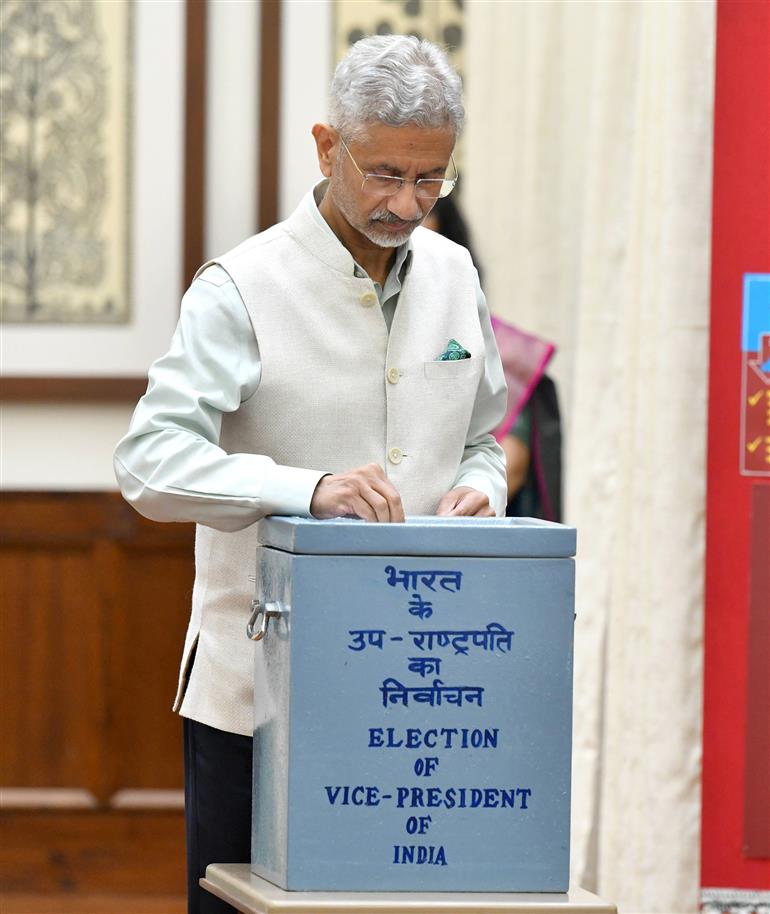 The Union Minister for External Affairs, Dr. Subrahmanyam Jaishankar casts his vote for the Vice-Presidential Election 2025 at Parliament House, in New Delhi on September 09, 2025.