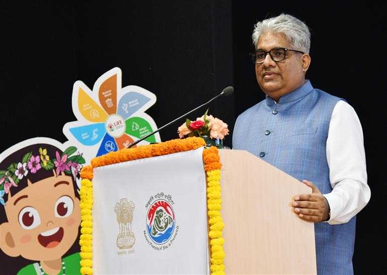 The Union Minister for Environment, Forest and Climate Change, Shri Bhupender Yadav addressing at the Swachh Vayu Sarvekshan Awards & Wetland Cities Recognition Ceremony held at Indira Paryavaran Bhawan, in New Delhi on September 09, 2025.
