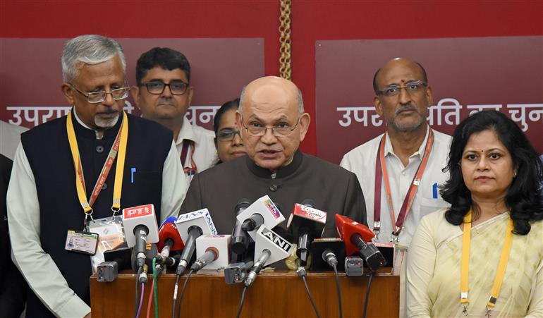 The Secretary General, Rajya Sabha and Returning Officer of Vice Presidential Election 2025, Shri Pramod Chandra Mody briefing the media, in New Delhi on September 09, 2025.