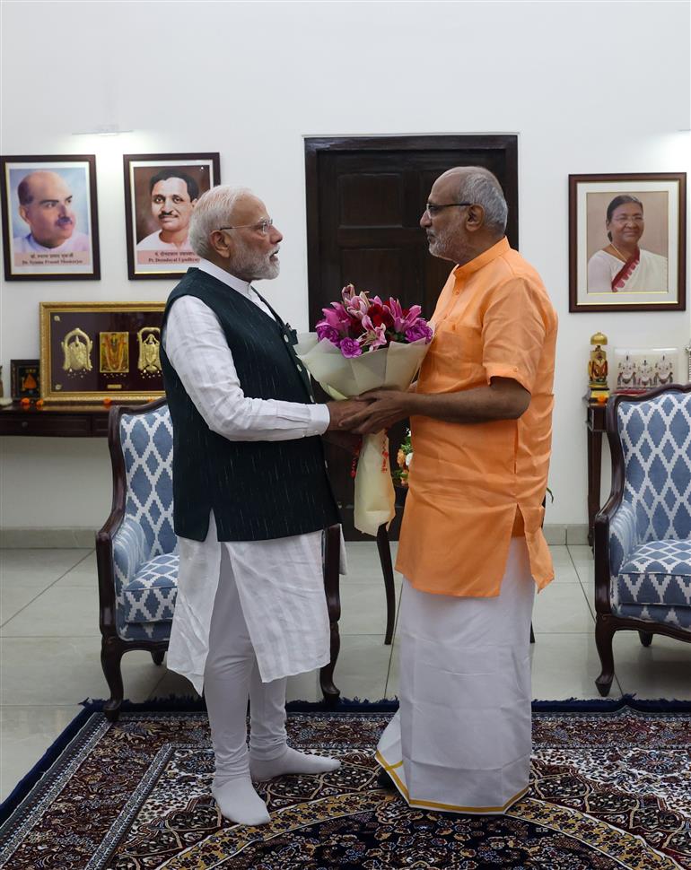 PM meets and congratulates CP Radhakrishnan on being elected as the Vice-President of India, in New Delhi on September 09, 2025.