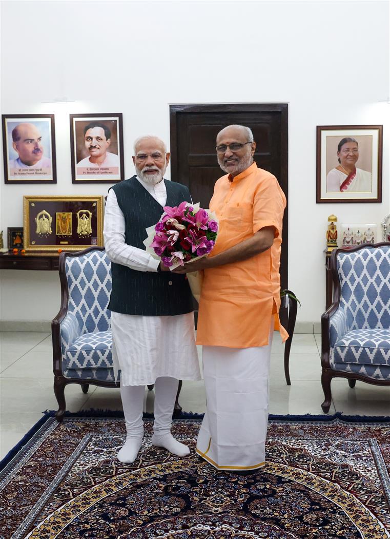 PM meets and congratulates CP Radhakrishnan on being elected as the Vice-President of India, in New Delhi on September 09, 2025.
