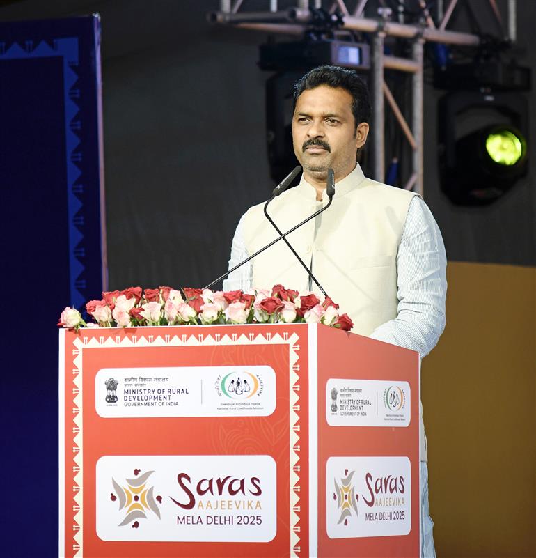 The Minister of State for Rural Development, Shri Kamlesh Paswan addressing at the inauguration of Saras Aajeevika Mela 2025, in New Delhi on September 09, 2025.