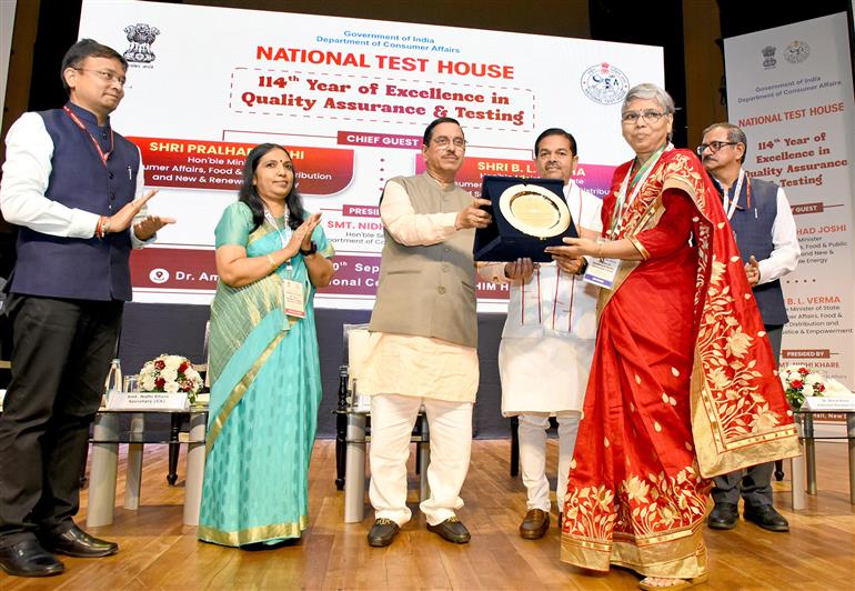 The Union Minister for Consumer Affairs, Food and Public Distribution, Shri Pralhad Joshi and the Minister of State for Consumer Affairs, Food and Public Distribution and Social Justice and Empowerment, Shri B. L. Verma attends the114th Foundation Year Celebrations of National Test House (NTH) in New Delhi, on September 10, 2025. 