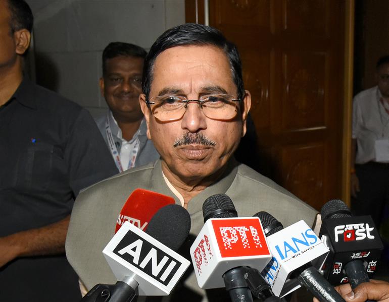 The Union Minister for Consumer Affairs, Food and Public Distribution, Shri Pralhad Joshi interacting with media during the 114th Foundation Year Celebrations of National Test House (NTH) in New Delhi, on September 10, 2025.