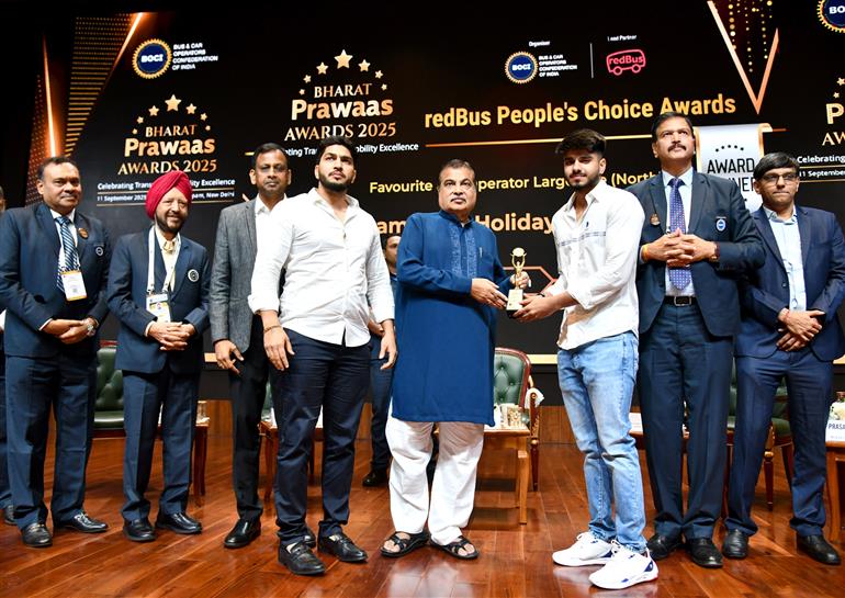 The Union Minister of Road Transport and Highways, Shri Nitin Gadkari attends the BOCI’s Bharat Prawaas Awards, in New Delhi on September 11, 2025.