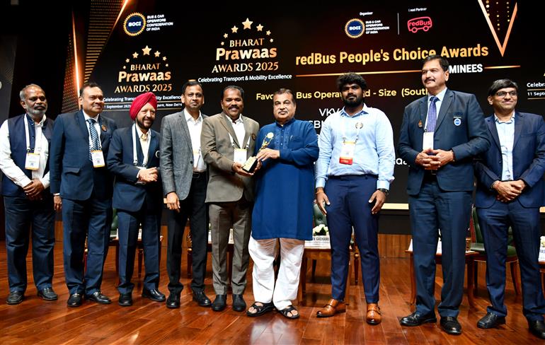 The Union Minister of Road Transport and Highways, Shri Nitin Gadkari attends the BOCI’s Bharat Prawaas Awards, in New Delhi on September 11, 2025.