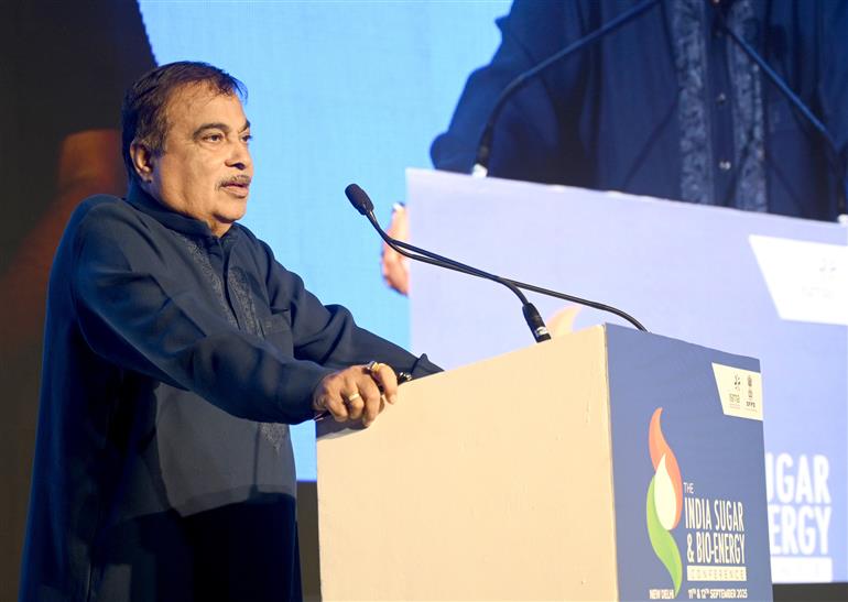 The Union Minister of Road Transport and Highways, Shri Nitin Gadkari addressing at the ISMA’s the Indian sugar & Bio-Energy Conference 2025 in New Delhi, on September 11, 2025. 