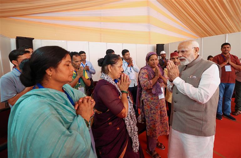 PM interacting with Flood affected-families, in Uttarakhand on September 11, 2025.