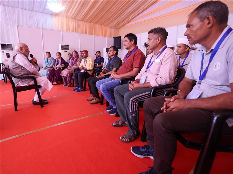 PM interacting with Flood affected-families, in Uttarakhand on September 11, 2025.