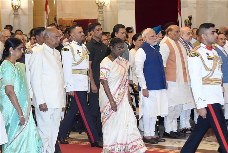 The President of India, Smt Droupadi Murmu administered the Oath of Office of Vice President of India to Shri C. P. Radhakrishnan at a Swearing-in-Ceremony held at Ganatantra Mandap, in Rashtrapati Bhavan, New Delhi on September 12, 2025.