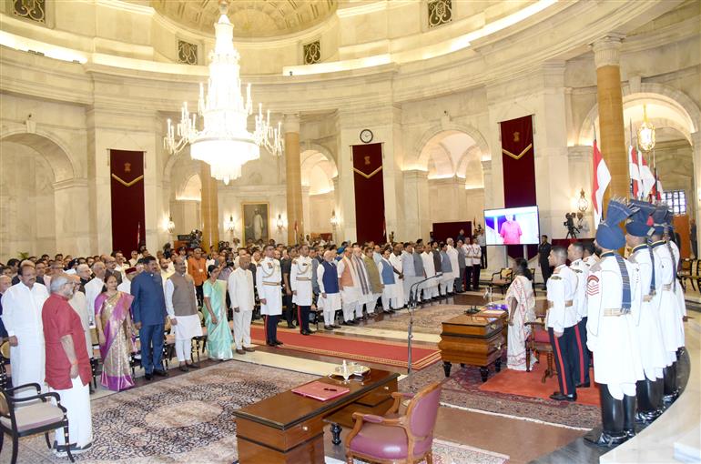 The President of India, Smt Droupadi Murmu administered the Oath of Office of Vice President of India to Shri C. P. Radhakrishnan at a Swearing-in-Ceremony held at Ganatantra Mandap, in Rashtrapati Bhavan, New Delhi on September 12, 2025.