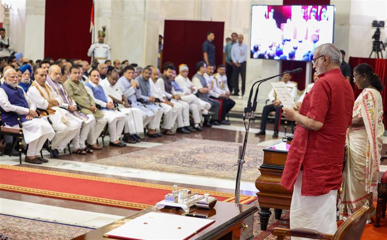 PM attends the oath taking ceremony of Vice President of India at Rashtrapati Bhavan, in New Delhi on September 12, 2025.