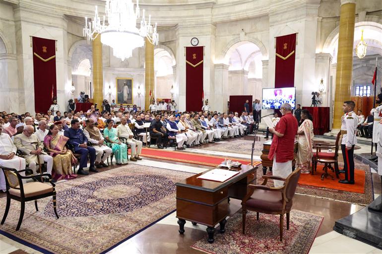 PM attends the oath taking ceremony of Vice President of India at Rashtrapati Bhavan, in New Delhi on September 12, 2025.
