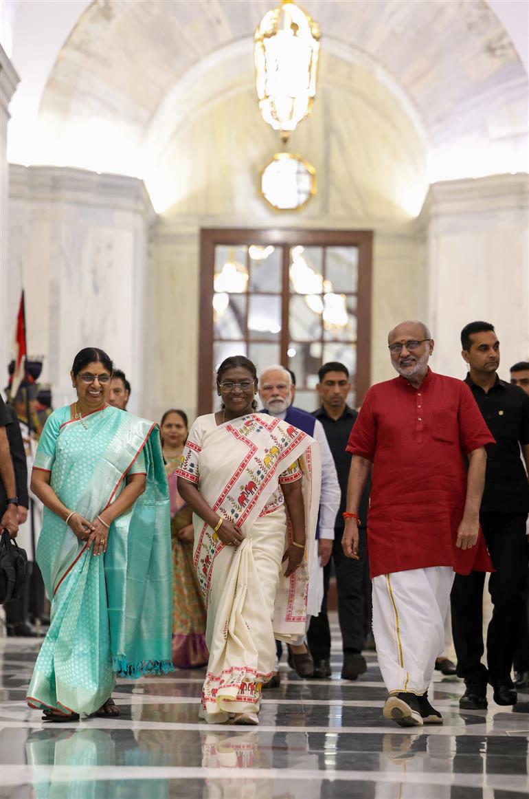 PM attends the oath taking ceremony of Vice President of India at Rashtrapati Bhavan, in New Delhi on September 12, 2025.