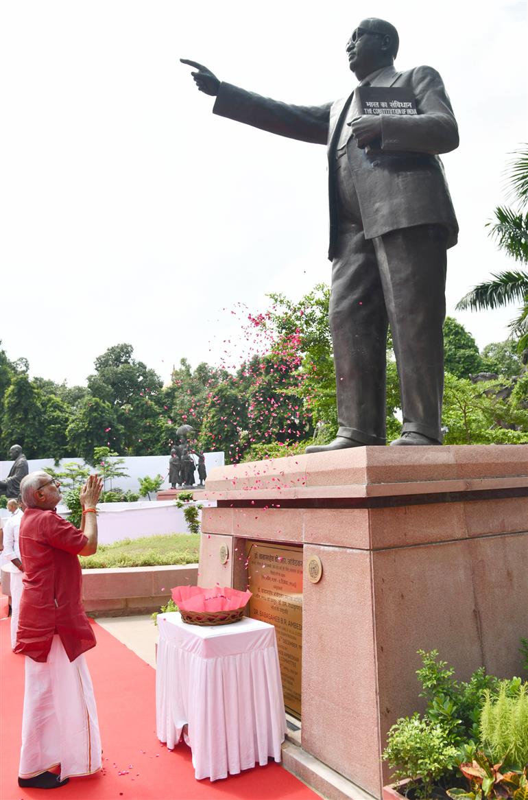 The Vice President of India, Shri C.P. Radhakrishnan paid floral tributes at Prerna Sthal in Parliament House, New Delhi on September 12, 2025.