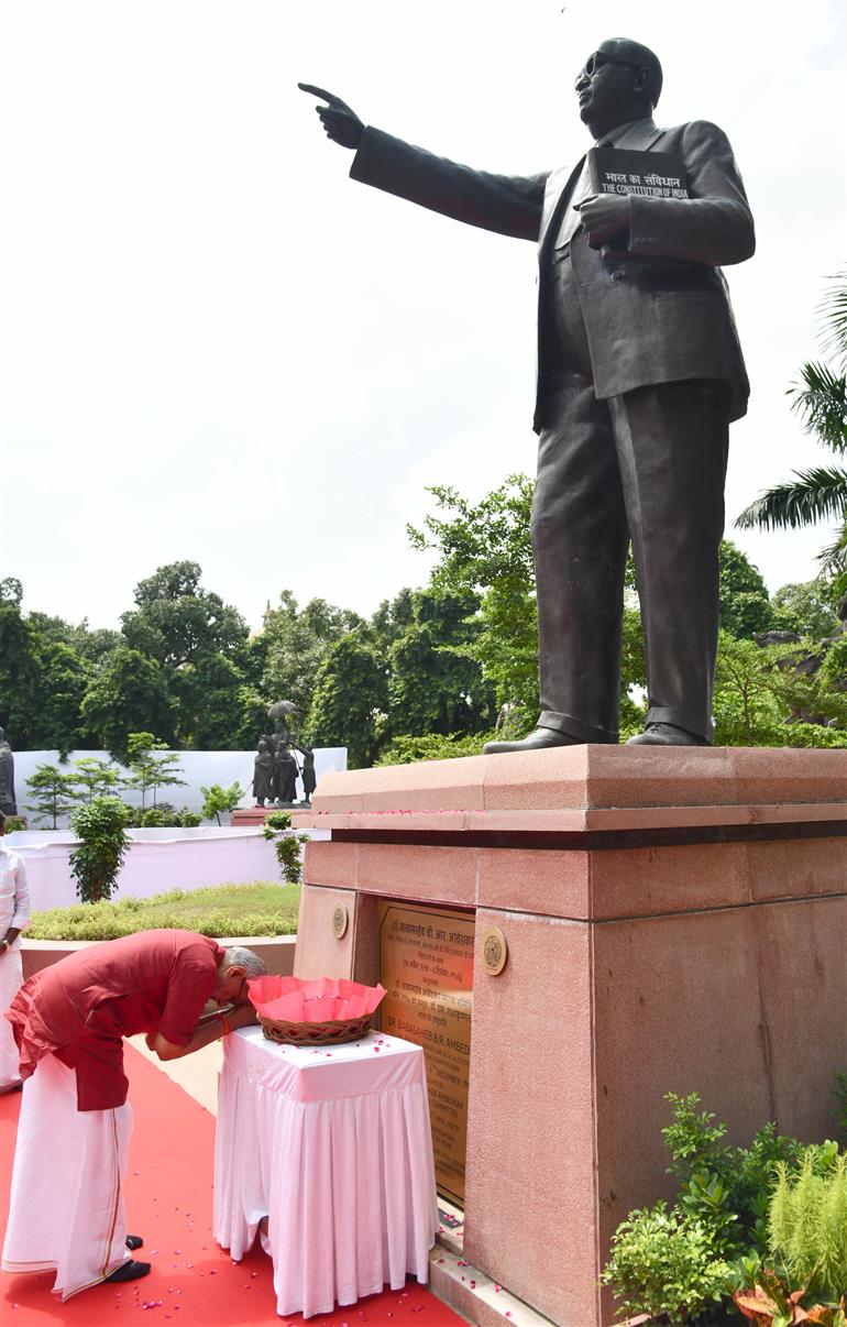 The Vice President of India, Shri C.P. Radhakrishnan paid floral tributes at Prerna Sthal in Parliament House, New Delhi on September 12, 2025.