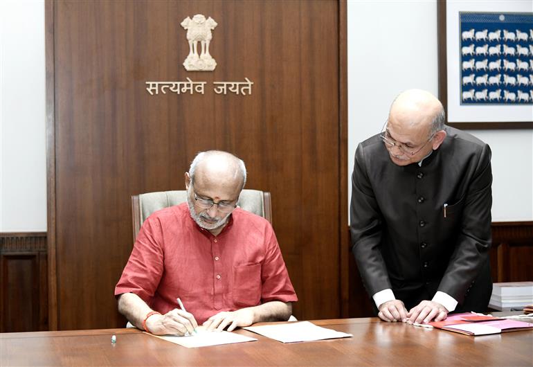 The Vice-President of India, Shri C. P. Radhakrishnan, assumes charge as Chairman of the Rajya Sabha, at Parliament House, in New Delhi on September 12, 2025.