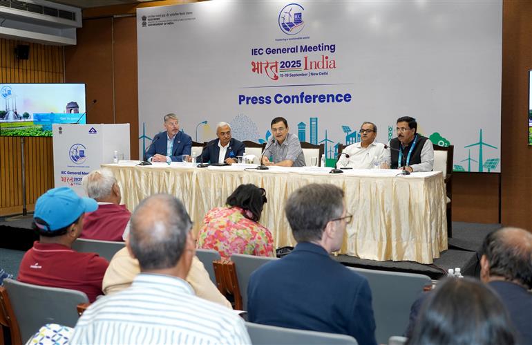 The Director General, Bureau of Indian Standards (BIS), Shri Pramod Kumar Tiwari addressed a Press Conference on International Electrotechnical Commission (IEC) General Meeting, in New Delhi on September 12, 2025.