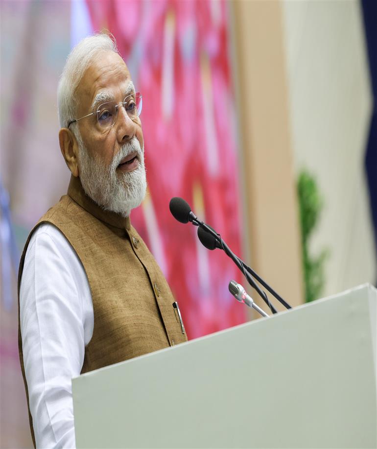 PM addressing at the International Conference on Gyan Bharatam at Vigyan Bhawan, in New Delhi on September 12, 2025.