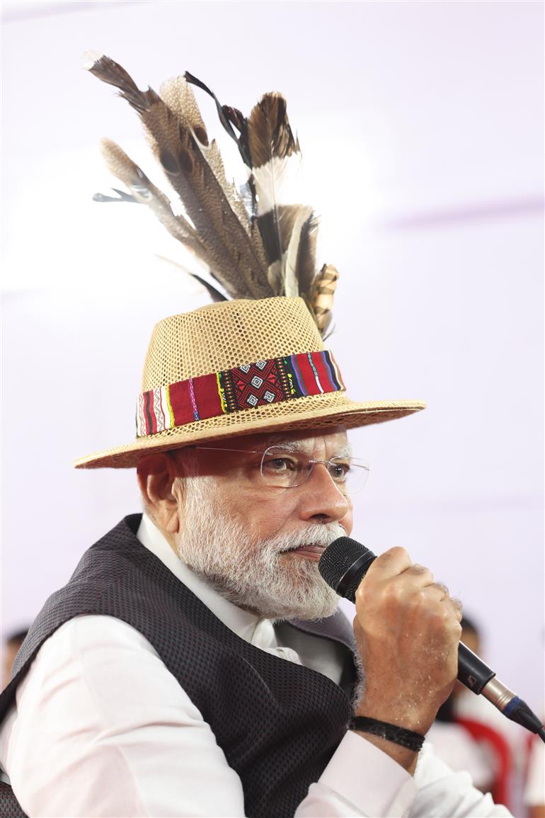 PM interaction with Internally Displaced Persons at Churachandpur, in Manipur on September 13, 2025.