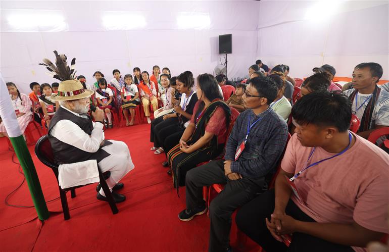 PM interaction with Internally Displaced Persons at Churachandpur, in Manipur on September 13, 2025.