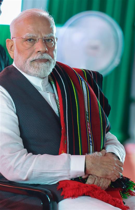 PM attends the foundation stone laying of multiple development projects at Churachandpur, in Manipur on September 13, 2025.