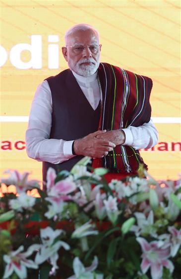 PM attends the foundation stone laying of multiple development projects at Churachandpur, in Manipur on September 13, 2025.