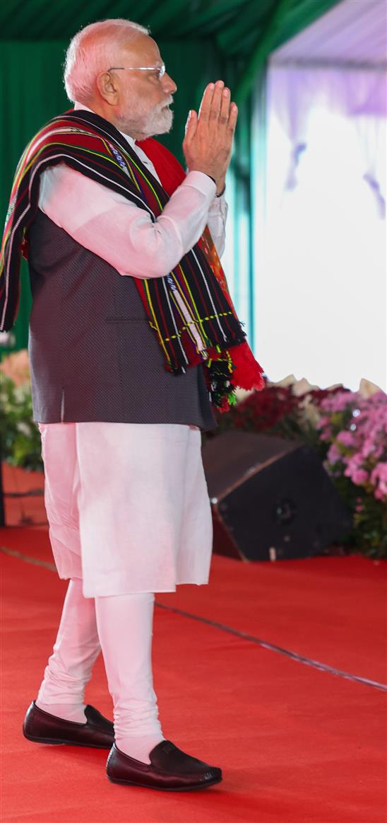 PM attends the foundation stone laying of multiple development projects at Churachandpur, in Manipur on September 13, 2025.