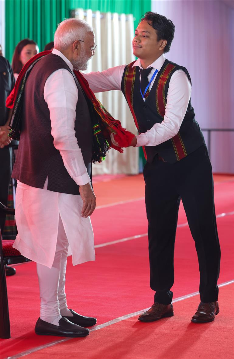 PM attends the foundation stone laying of multiple development projects at Churachandpur, in Manipur on September 13, 2025.