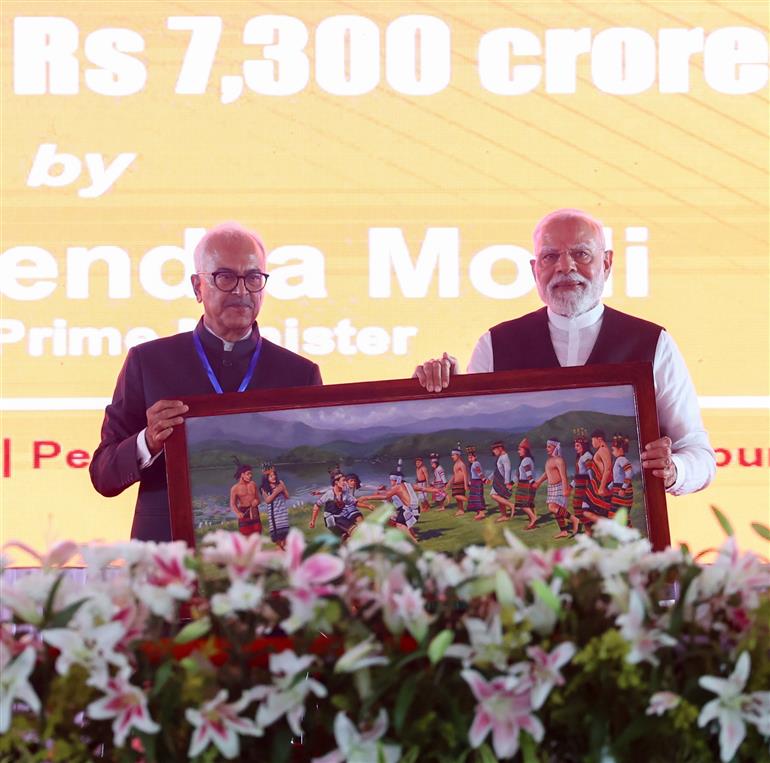 PM attends the foundation stone laying of multiple development projects at Churachandpur, in Manipur on September 13, 2025.